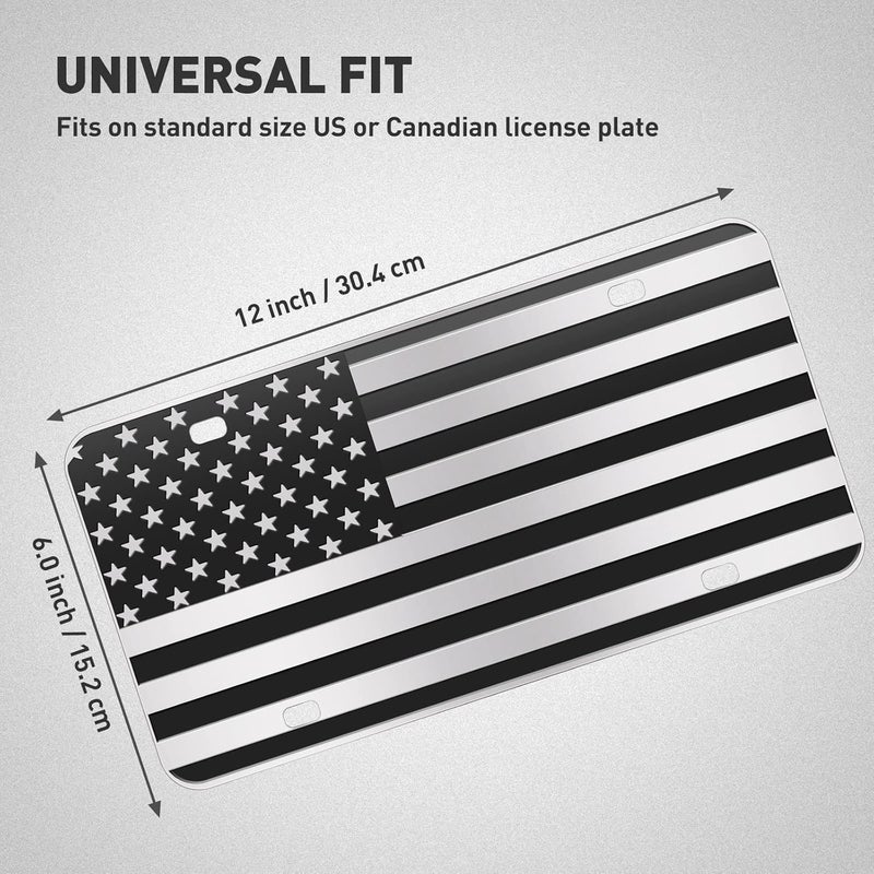 WYHCauto American Flag License Plate, Black Decoration Front Flag License Plates with 4 Holes, Aluminum Metal 3D Embossed US License Plate with Screws Caps, 6 * 12 inches Car Decor Accessory - Image 4
